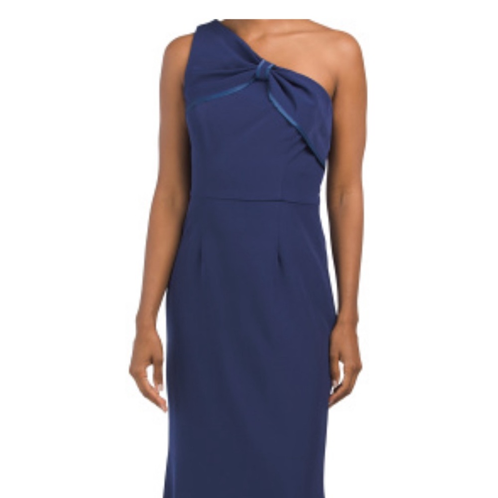 J S Collections One Shoulder Gown with Bow in Navy - Lilah